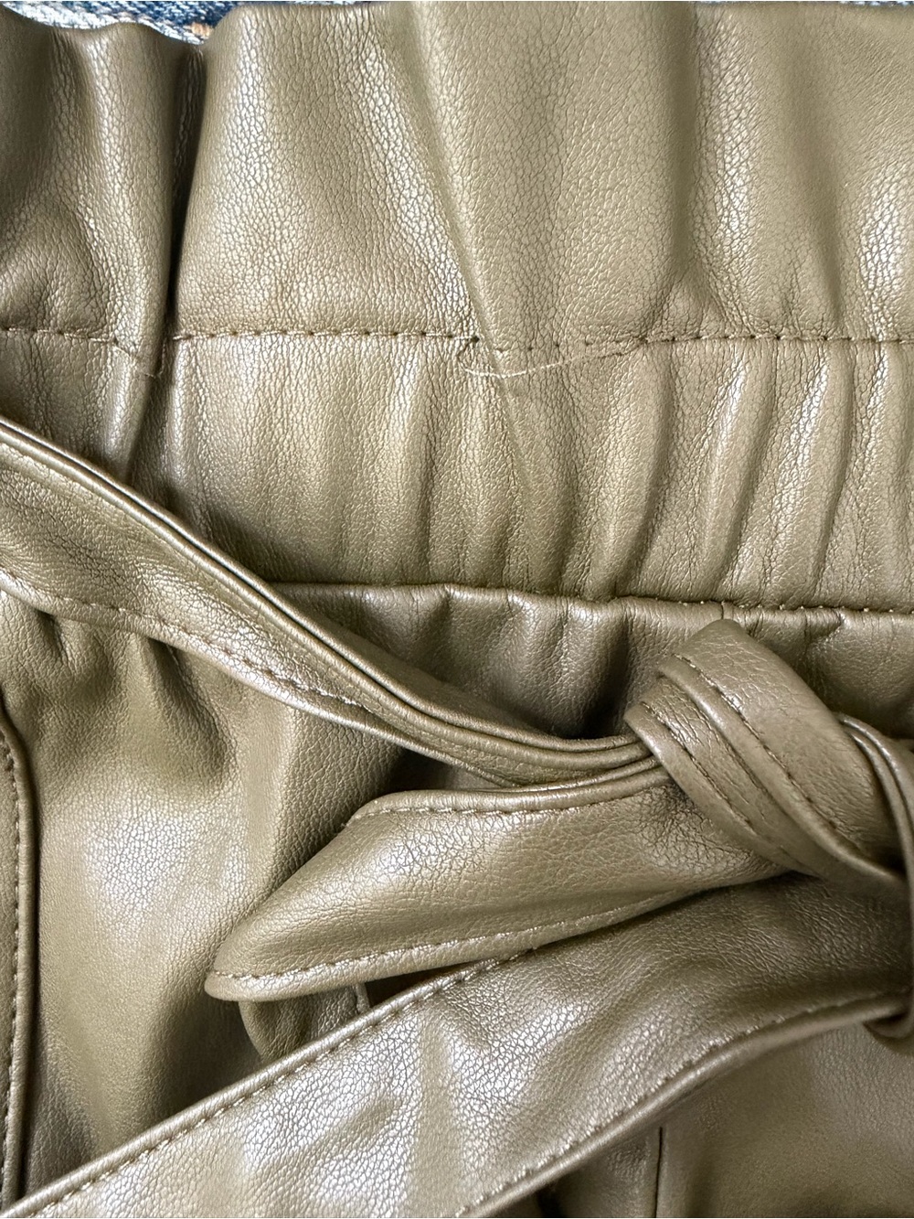 Cato's Olive Faux Leather Paperbag Shorts | Size Medium | Belted Waist - Picture 6 of 6